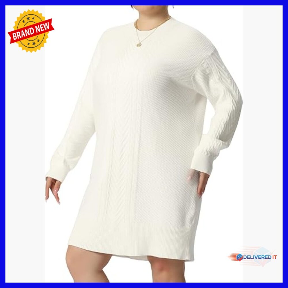 Plus Size Crewneck Long Sleeve Knit Tunic Pullover Sweater Dress